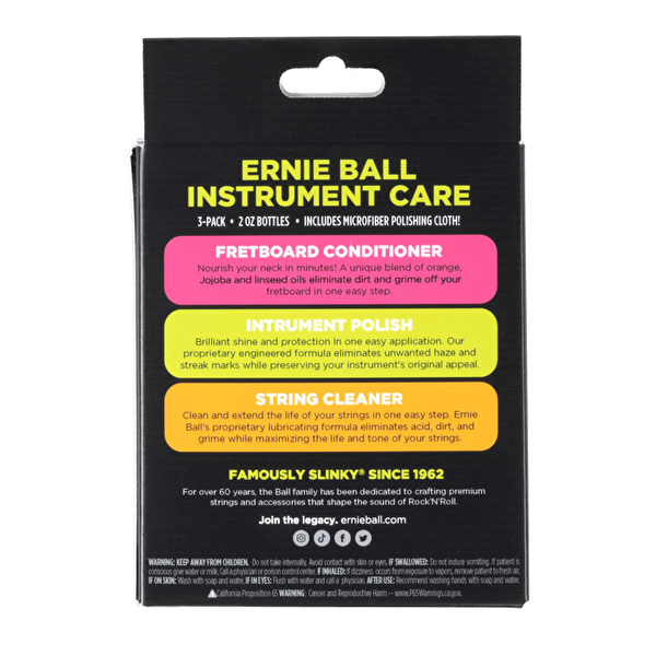 ERNIE BALL P04225 3lü Cila Seti ve Microfiber Temizlik Bezi Gitar Temizlik Ve Bakım Ürünü